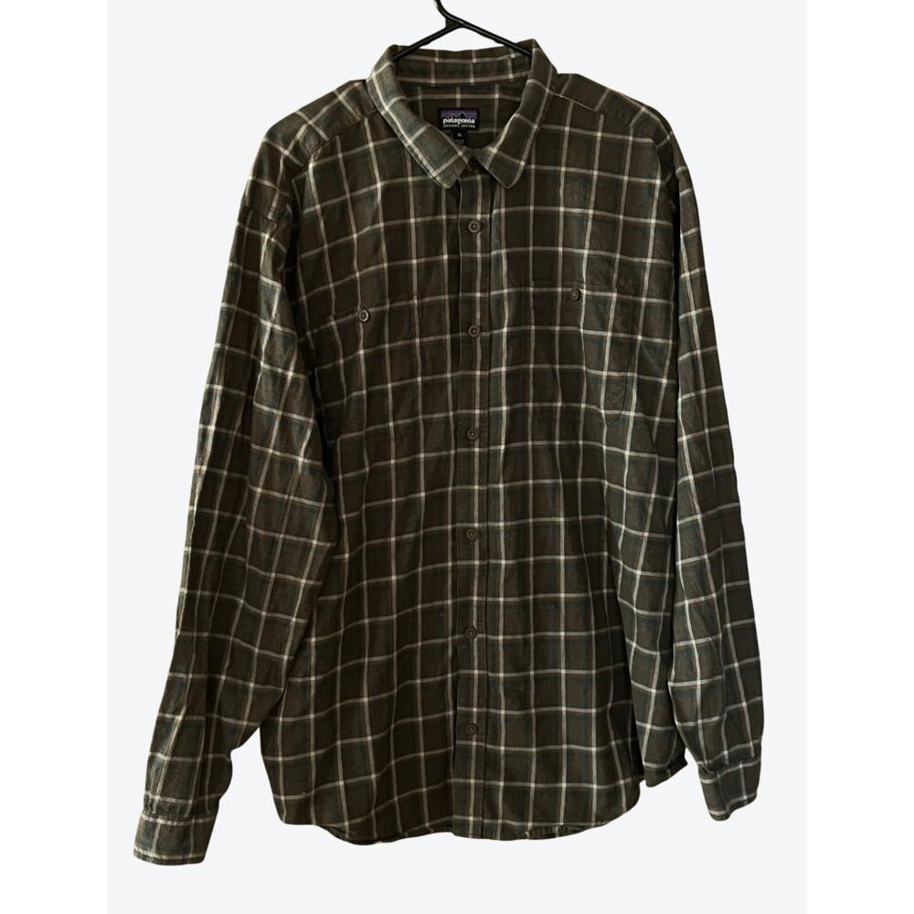 Patagonia Men's XL Long Sleeve Organic Plaid Flannel Shirt Brown Teal White